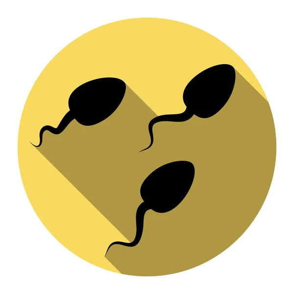 Signo de espermatozoides ilustración. Vector. Icono plano negro con sombra plana en círculo amarillo real con fondo blanco. Aislado . — Archivo Imágenes Vectoriales