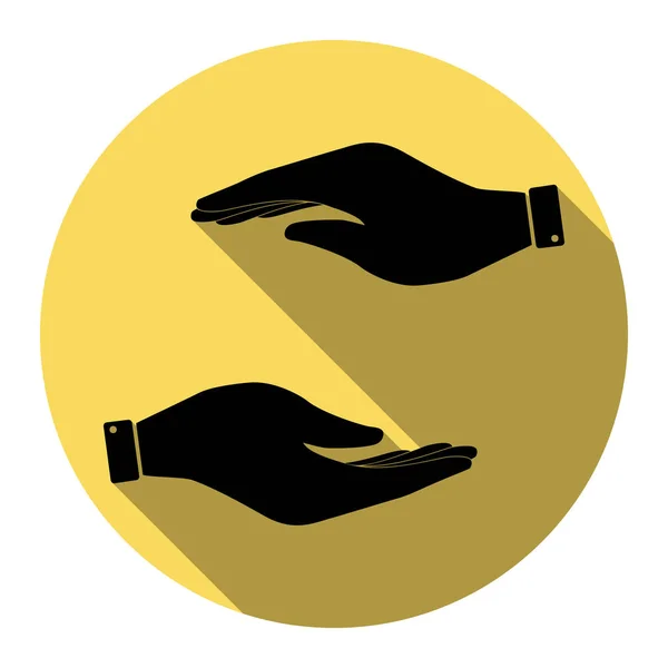 Signo de mano ilustración. Vector. Icono plano negro con sombra plana en círculo amarillo real con fondo blanco. Aislado . — Archivo Imágenes Vectoriales