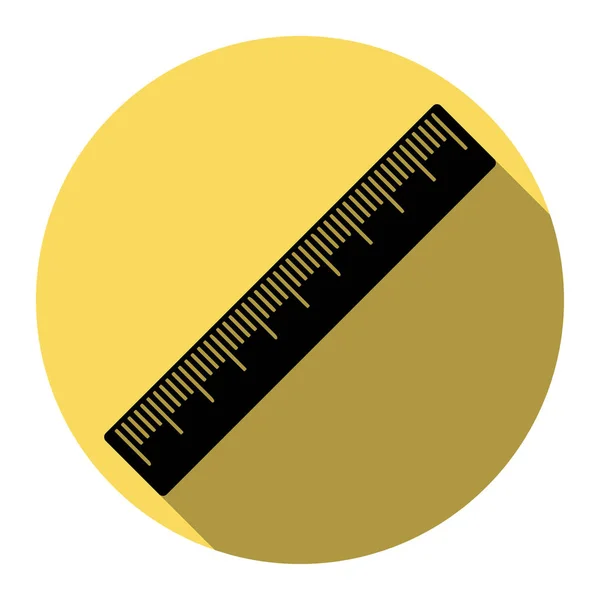 Centimetr vládce znamení. Vektor. Plochá černá ikona s Plochý stín na královský žlutý kruh s bílým pozadím. Izolovaný. — Stockový vektor
