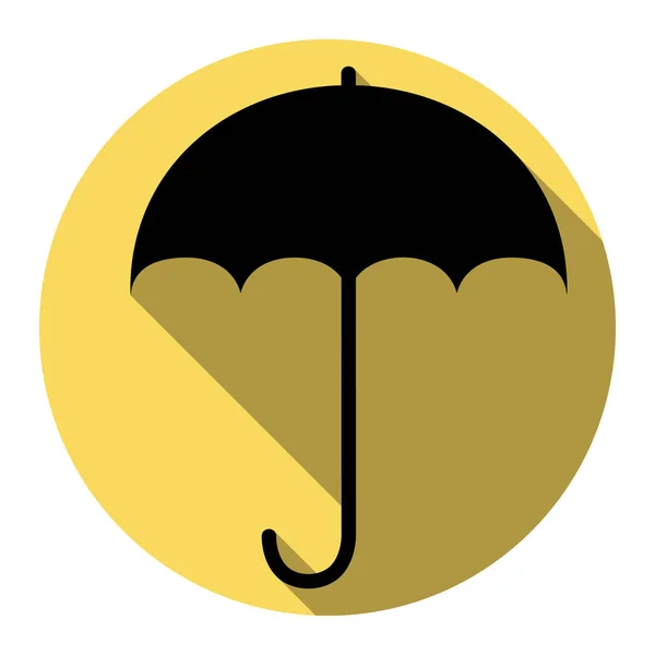 Parapluie signe icône. Symbole de protection pluie. Style design plat. Vecteur. Icône noire plate avec ombre plate sur cercle jaune royal avec fond blanc. Isolé . — Image vectorielle