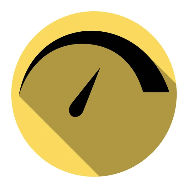 Ilustración del signo del velocímetro. Vector. Icono plano negro con sombra plana en círculo amarillo real con fondo blanco. Aislado . — Vector de stock