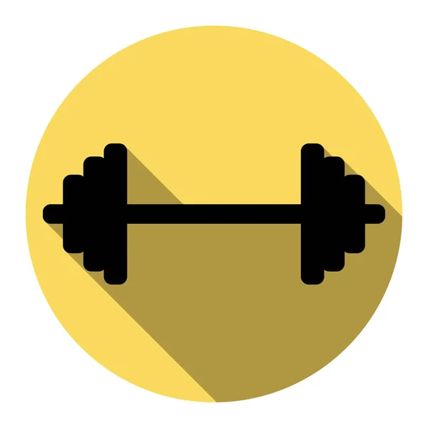 Dumbbell weights sign. Vector. Flat black icon with flat shadow on royal yellow circle with white background. Isolated. — Stock Vector