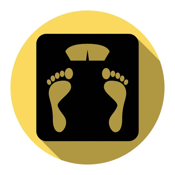 Panneau échelle salle de bains. Vecteur. Icône noire plate avec ombre plate sur cercle jaune royal avec fond blanc. Isolé . — Image vectorielle