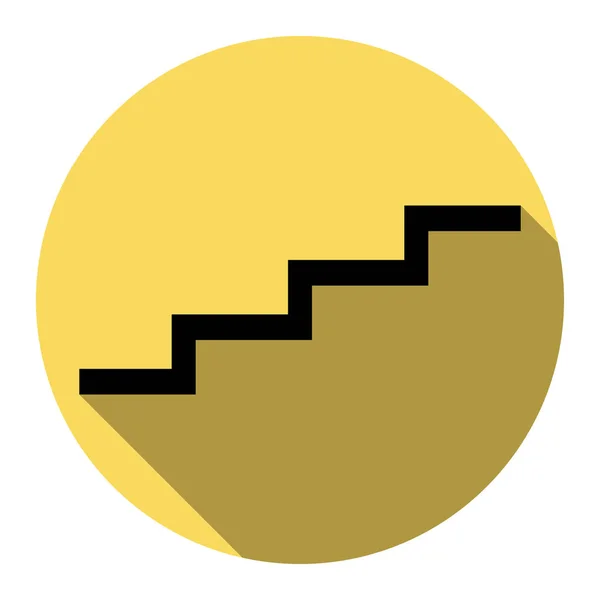 Trappa upp skylt. Vektor. Platt svart ikon med platt skugga på royal gul cirkel med vit bakgrund. Isolerade. — Stock vektor