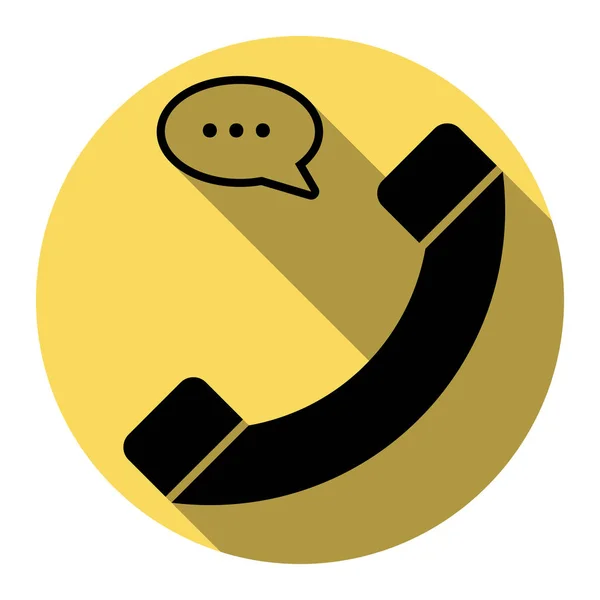 Teléfono con señal de burbuja del habla. Vector. Icono plano negro con sombra plana en círculo amarillo real con fondo blanco. Aislado . — Archivo Imágenes Vectoriales