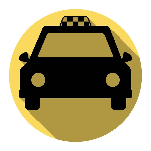 Taxi tecken illustration. Vektor. Platt svart ikon med platt skugga på royal gul cirkel med vit bakgrund. Isolerade. — Stock vektor
