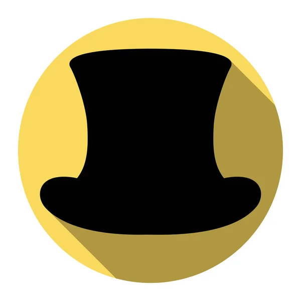 Señal de sombrero de copa. Vector. Icono plano negro con sombra plana en círculo amarillo real con fondo blanco. Aislado . — Vector de stock