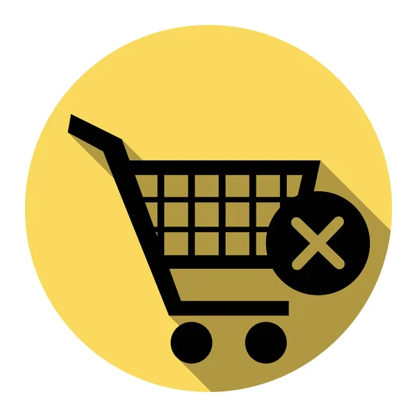 Shopping Cart with delete sign. Vector. Flat black icon with flat shadow on royal yellow circle with white background. Isolated. — Stock Vector