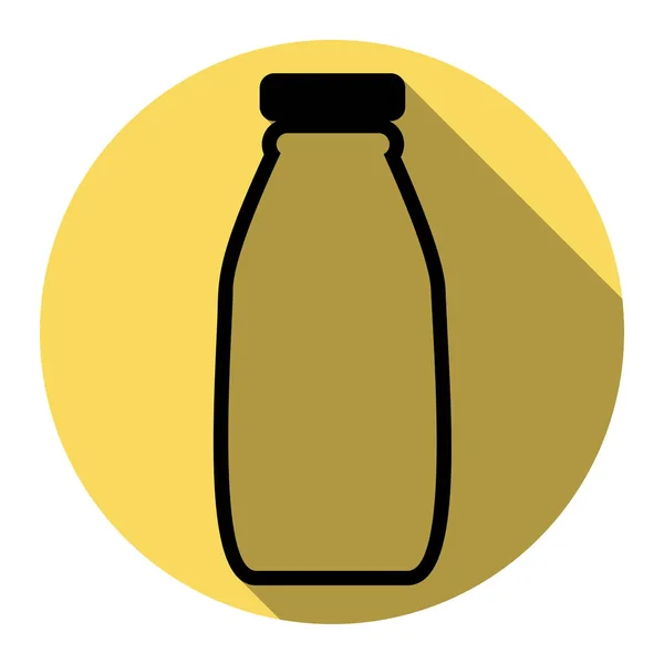 Знак пляшки молока. Вектор. Плоска чорна ікона з плоскою тінь на королівському жовтому колі з білим тлом. Ізольовані . — стоковий вектор