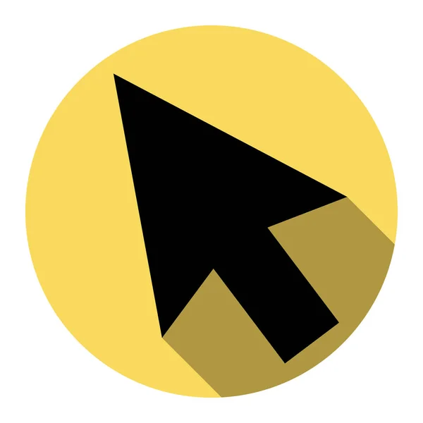 Šipka znamení ilustrace. Vektor. Plochá černá ikona s Plochý stín na královský žlutý kruh s bílým pozadím. Izolovaný. — Stockový vektor
