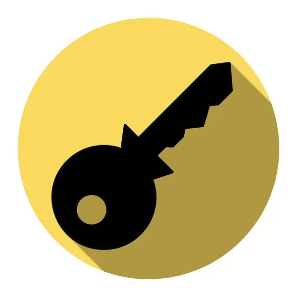 Illustration des signes clés. Vecteur. Icône noire plate avec ombre plate sur cercle jaune royal avec fond blanc. Isolé . — Image vectorielle