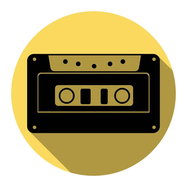 Cassette icon, audio tape sign. Vector. Flat black icon with flat shadow on royal yellow circle with white background. Isolated. — Stock Vector