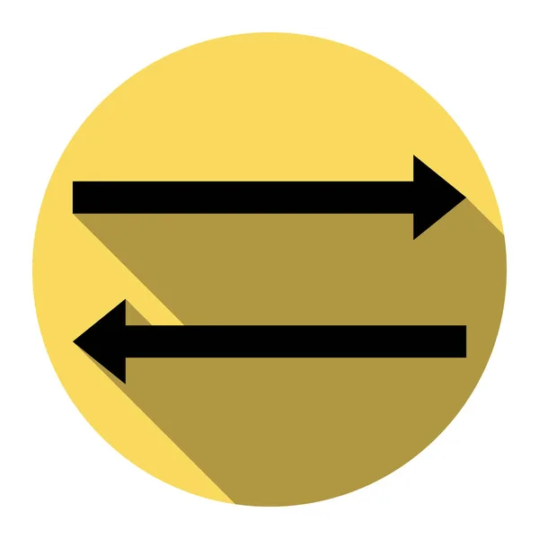 Pijl eenvoudige teken. Vector. Platte zwarte pictogram met platte schaduw op Koninklijke gele cirkel met een witte achtergrond. Geïsoleerd. — Stockvector