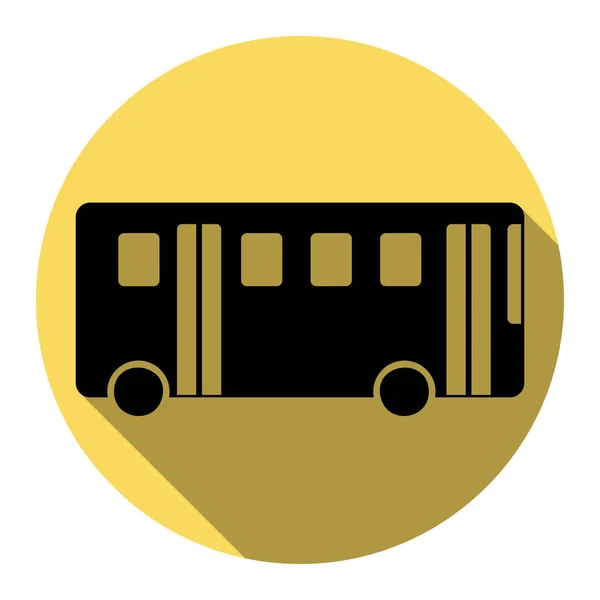 Bus eenvoudig teken. Vector. Platte zwarte pictogram met platte schaduw op Koninklijke gele cirkel met een witte achtergrond. Geïsoleerd. — Stockvector