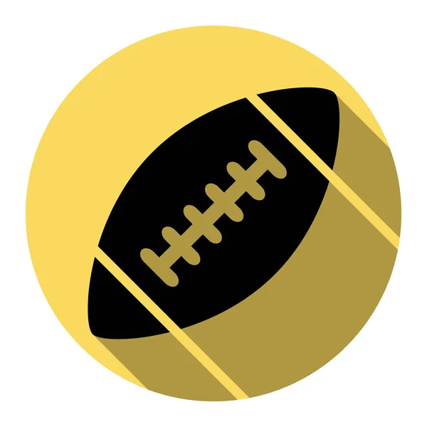 Amerikansk enkel fotboll boll. Vektor. Platt svart ikon med platt skugga på royal gul cirkel med vit bakgrund. Isolerade. — Stock vektor