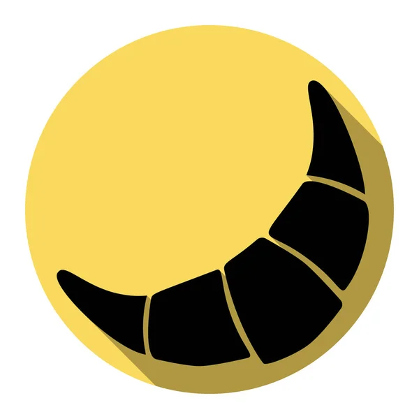 Croissant enkla tecken. Vektor. Platt svart ikon med platt skugga på royal gul cirkel med vit bakgrund. Isolerade. — Stock vektor