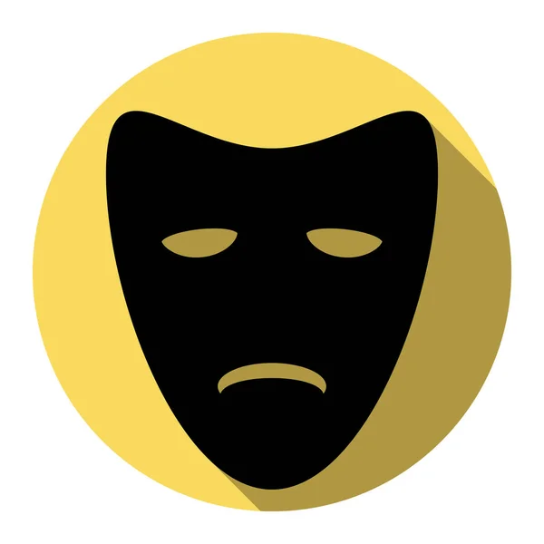 Tragedi teatraliska masker. Vektor. Platt svart ikon med platt skugga på royal gul cirkel med vit bakgrund. Isolerade. — Stock vektor