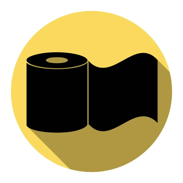 Signo de papel higiénico. Vector. Icono plano negro con sombra plana en círculo amarillo real con fondo blanco. Aislado . — Archivo Imágenes Vectoriales