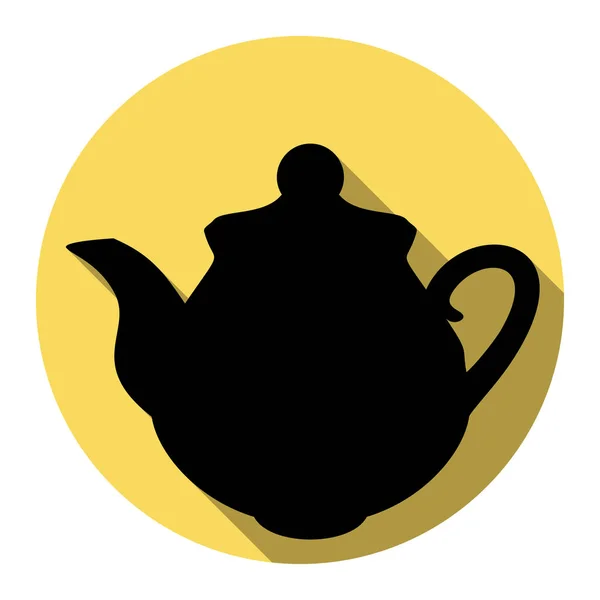 Tea maker Kitchen sign. Vector. Flat black icon with flat shadow on royal yellow circle with white background. Isolated. — Stock Vector