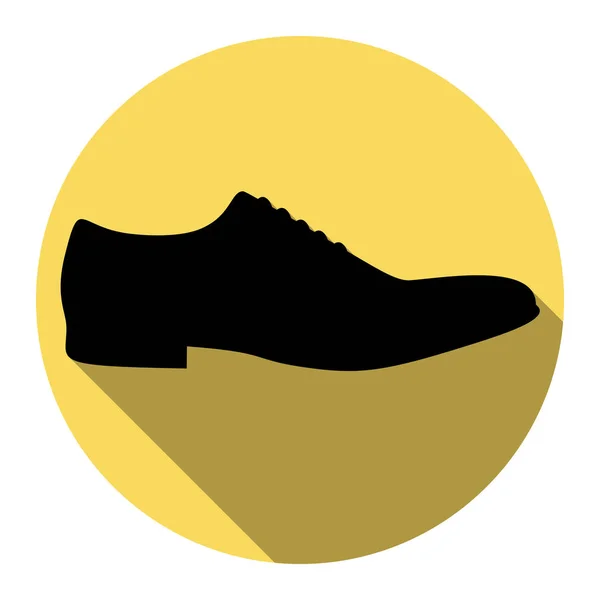 Señal de zapatos de hombre. Vector. Icono plano negro con sombra plana en círculo amarillo real con fondo blanco. Aislado . — Archivo Imágenes Vectoriales