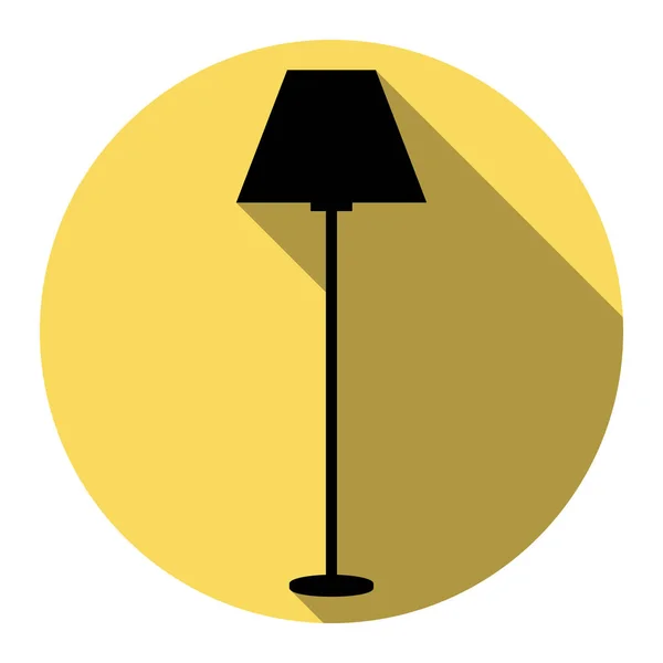 Lámpara simple signo. Vector. Icono plano negro con sombra plana en círculo amarillo real con fondo blanco. Aislado . — Vector de stock