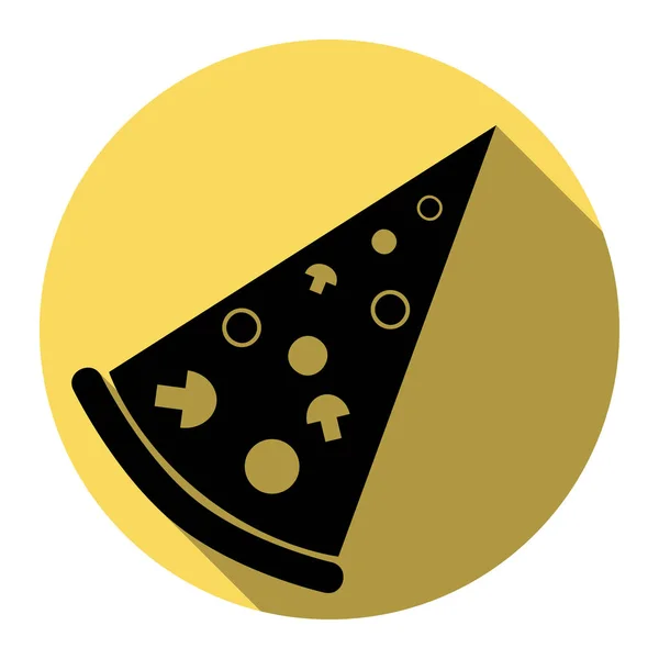 피자 간단한 부호입니다. 벡터입니다. 흰색 배경으로 로얄 노란색 동그라미에 평면 그림자와 평면 블랙 아이콘. 절연. — 스톡 벡터
