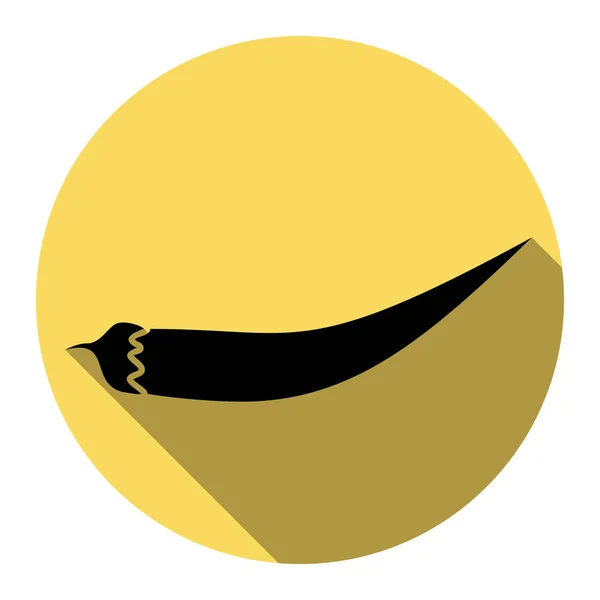 Chilli paprika znamení. Vektor. Plochá černá ikona s Plochý stín na královský žlutý kruh s bílým pozadím. Izolovaný. — Stockový vektor