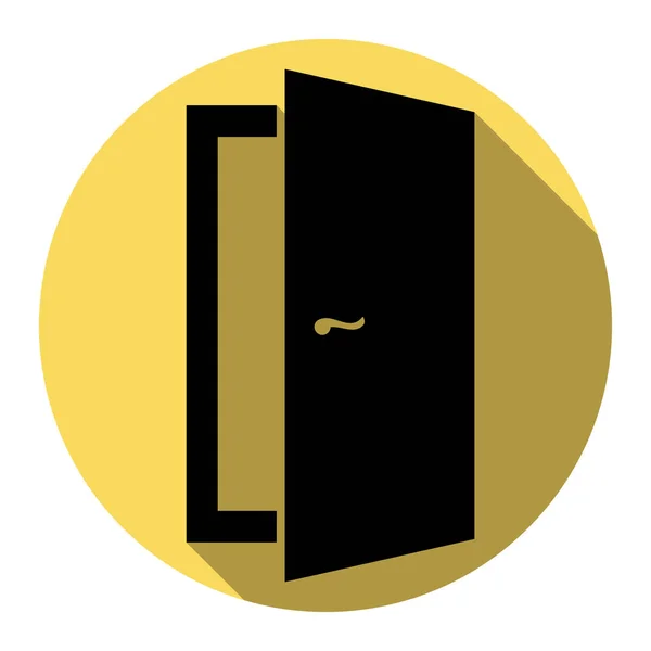 Illustration de panneau de porte. Vecteur. Icône noire plate avec ombre plate sur cercle jaune royal avec fond blanc. Isolé . — Image vectorielle
