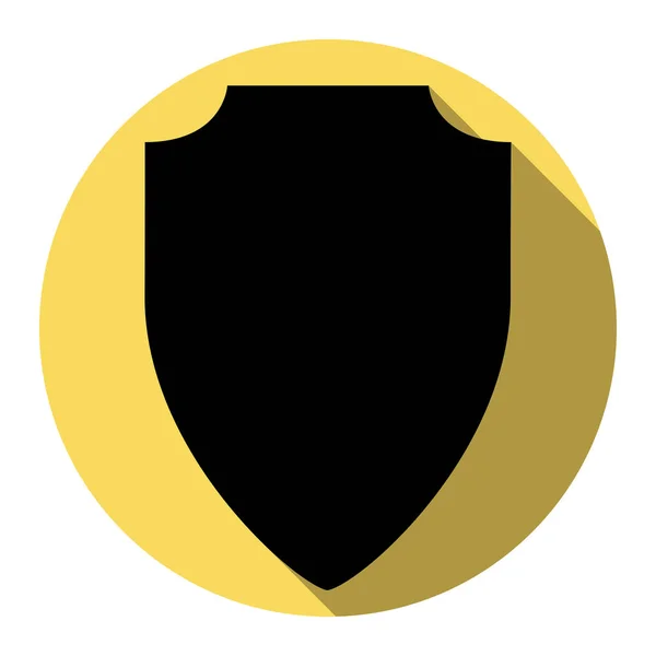 Illustration du bouclier. Vecteur. Icône noire plate avec ombre plate sur cercle jaune royal avec fond blanc. Isolé . — Image vectorielle
