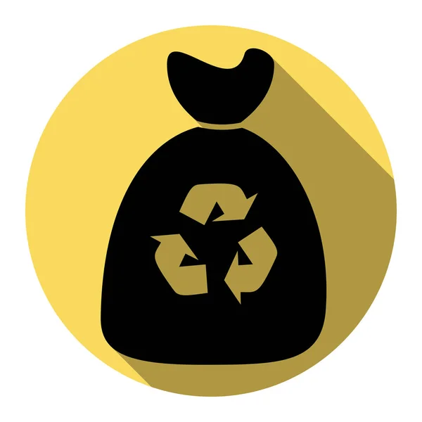 Søppelsekkikon. Vektor. Flatt svart ikon med flat skygge på kongelig gul sirkel med hvit bakgrunn. Isolert . – stockvektor