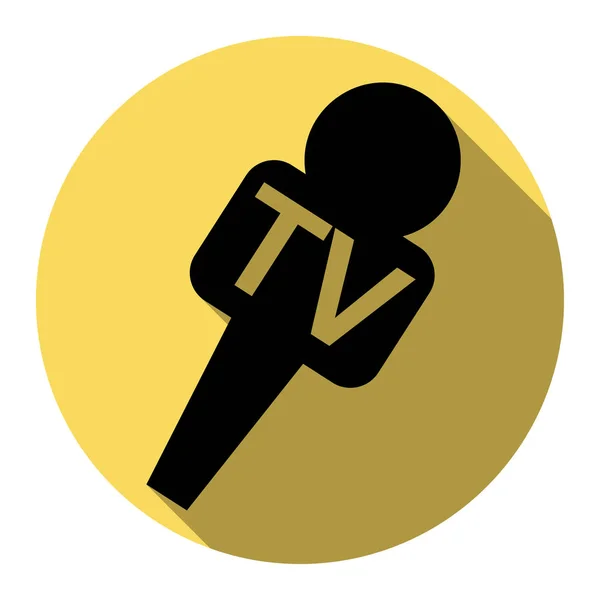 Illustration de panneau de microphone TV. Vecteur. Icône noire plate avec ombre plate sur cercle jaune royal avec fond blanc. Isolé . — Image vectorielle