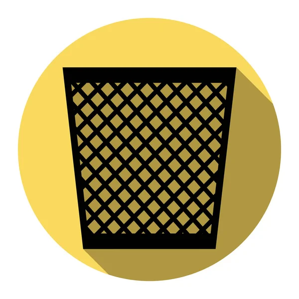 Ilustración del signo de basura. Vector. Icono plano negro con sombra plana en círculo amarillo real con fondo blanco. Aislado . — Archivo Imágenes Vectoriales
