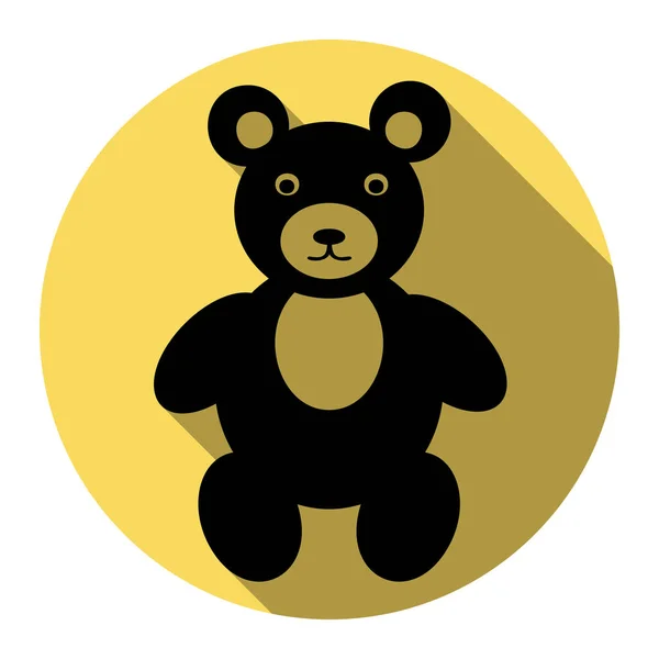 Teddy urso sinal ilustração. Vector. Ícone preto plano com sombra plana no círculo amarelo real com fundo branco. Isolados . —  Vetores de Stock