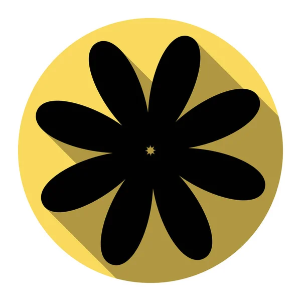Flor ilustração signo. Vector. Ícone preto plano com sombra plana no círculo amarelo real com fundo branco. Isolados . — Vetor de Stock