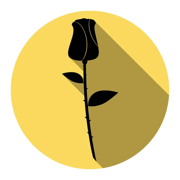 玫瑰标志图。矢量。平面的黑色图标，带上白色背景皇家黄色圆扁阴影。分离. — 图库矢量图片