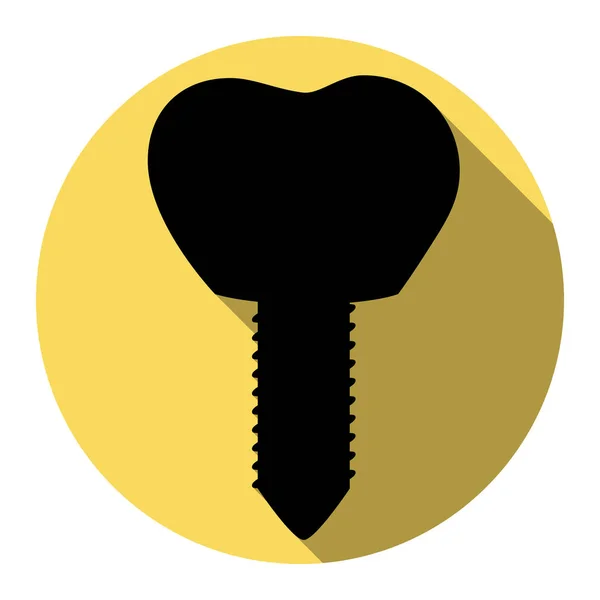 Ilustración del signo del implante dental. Vector. Icono plano negro con sombra plana en círculo amarillo real con fondo blanco. Aislado . — Archivo Imágenes Vectoriales