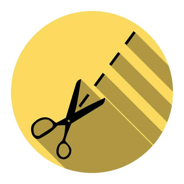 Scissors sign illustration. Vector. Flat black icon with flat shadow on royal yellow circle with white background. Isolated. — Stock Vector