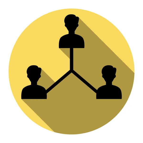 Signo de marketing en redes sociales. Vector. Icono plano negro con sombra plana en círculo amarillo real con fondo blanco. Aislado . — Vector de stock