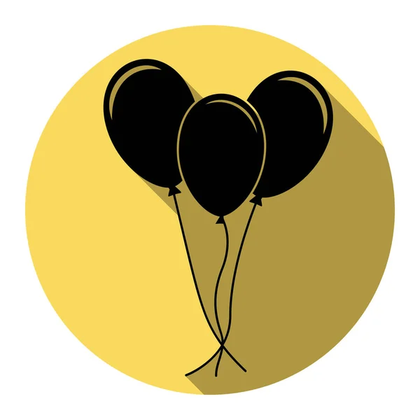 Señal de globos. Vector. Icono plano negro con sombra plana en círculo amarillo real con fondo blanco. Aislado . — Archivo Imágenes Vectoriales