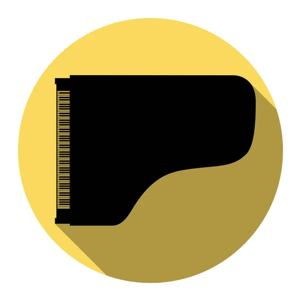 Konsert grand piano tecken. Vektor. Platt svart ikon med platt skugga på royal gul cirkel med vit bakgrund. Isolerade. — Stock vektor