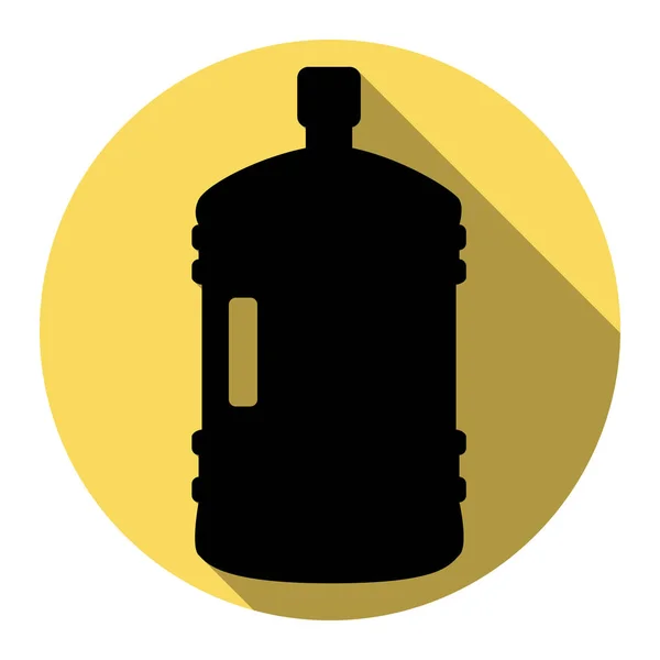 Signo de silueta de botella de plástico. Vector. Icono plano negro con sombra plana en círculo amarillo real con fondo blanco. Aislado . — Archivo Imágenes Vectoriales