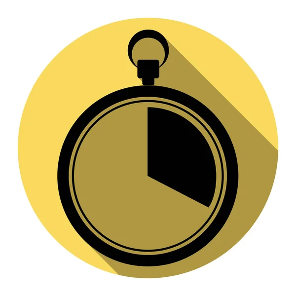 De 20 sekunder, minuter stoppur tecken. Vektor. Platt svart ikon med platt skugga på royal gul cirkel med vit bakgrund. Isolerade. — Stock vektor