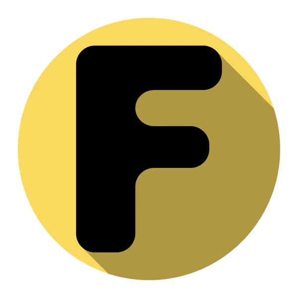 Letter F sign design template element. Vector. Flat black icon with flat shadow on royal yellow circle with white background. Isolated. — Stock Vector