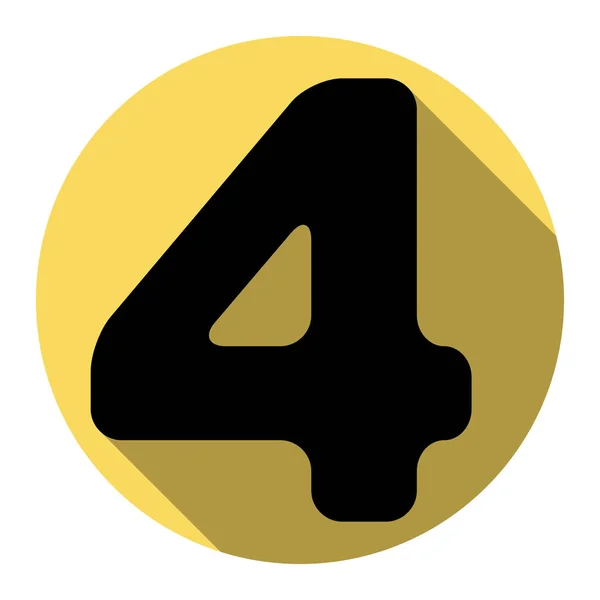 Numero 4 segno elemento modello di design. Vettore. Icona nera piatta con ombra piatta su cerchio giallo reale con sfondo bianco. Isolato . — Vettoriale Stock