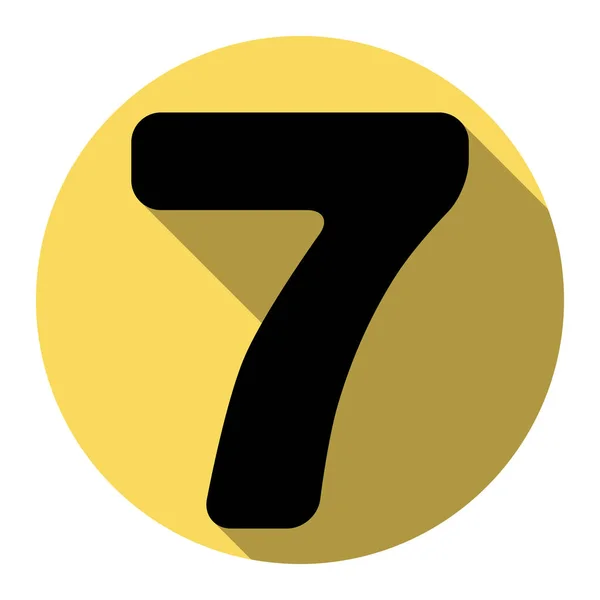 숫자 7 서명 디자인 서식 파일 요소입니다. 벡터입니다. 흰색 배경으로 로얄 노란색 동그라미에 평면 그림자와 평면 블랙 아이콘. 절연. — 스톡 벡터