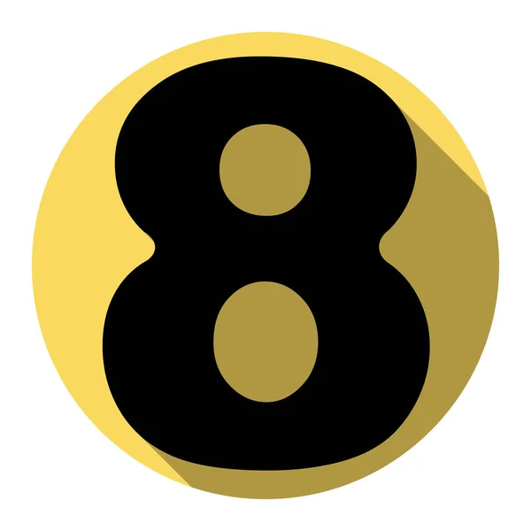 Número 8 elemento de plantilla de diseño de signo. Vector. Icono plano negro con sombra plana en círculo amarillo real con fondo blanco. Aislado . — Vector de stock