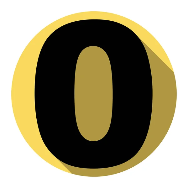 Número 0 elemento de plantilla de diseño de signo. Vector. Icono plano negro con sombra plana en círculo amarillo real con fondo blanco. Aislado . — Vector de stock