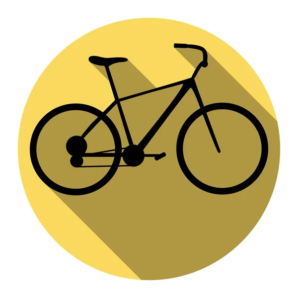 Vélo, Panneau vélo. Vecteur. Icône noire plate avec ombre plate sur cercle jaune royal avec fond blanc. Isolé . — Image vectorielle