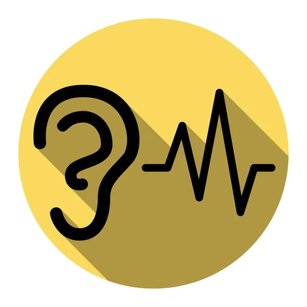 耳朵听力健全的标志。矢量。平面的黑色图标，带上白色背景皇家黄色圆扁阴影。分离. — 图库矢量图片