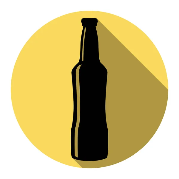 Pivní láhev znamení. Vektor. Plochá černá ikona s Plochý stín na královský žlutý kruh s bílým pozadím. Izolovaný. — Stockový vektor